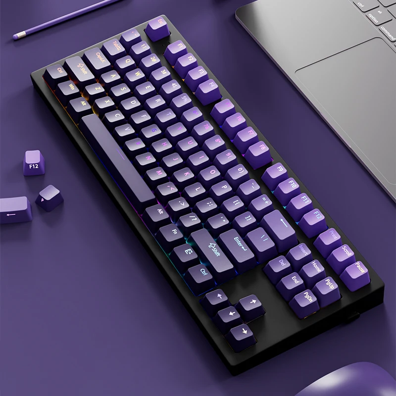 

130 Keys Custom Gradient Violet OEM Profile Top-lit Shine Through Keycap Double Shot PBT Keycaps for MX Switches Gaming Keyboard