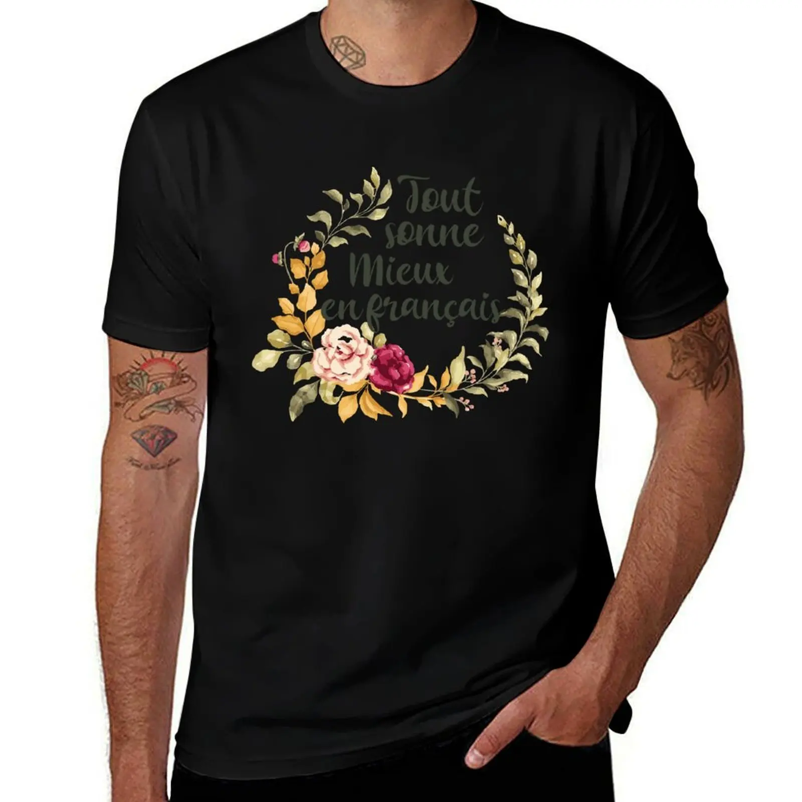 

Tout Sonne Mieux en Francais - French T-Shirt Basic Casual Short Sleeve Cotton Shirt