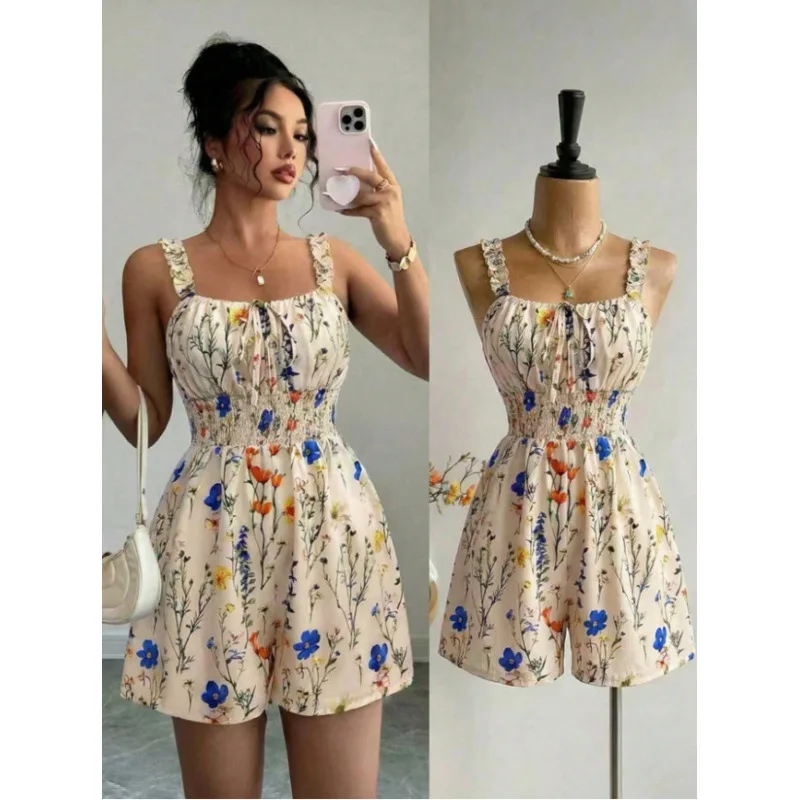 

Shipped: 2026 Summer New Women's Printed Camisole Jumpsuit Shorts Dress Elegant Clothes Bandage Prom Vestidos