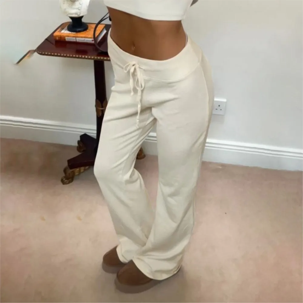 Women's Clothing New Street Casual Pants Straight Trousers Leace-up All-match Simple Style Solid Color Trendy Temperament Loose