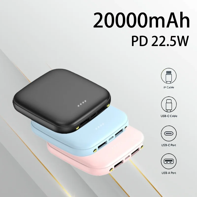 

20000mAh Mini Cute Power Bank 22.5W Fast Charging Large Capacity Portable Emergency Charger For Mobile Phones Tablets Outdoor