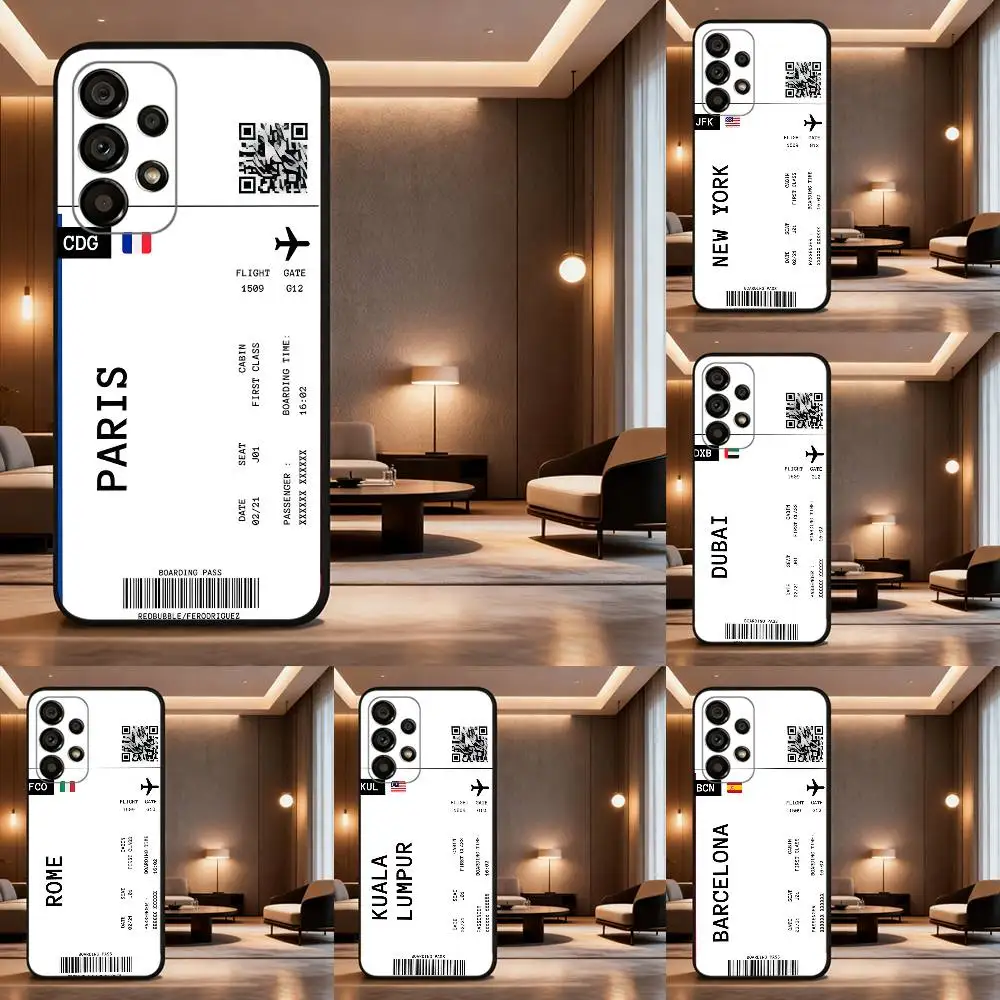 

Boarding Pass Plane Ticket Phone Case For Samsung Galaxy A73,31,32,72,41,53,52,71,22,5G,Note,J7,8,9 Soft Black Cover