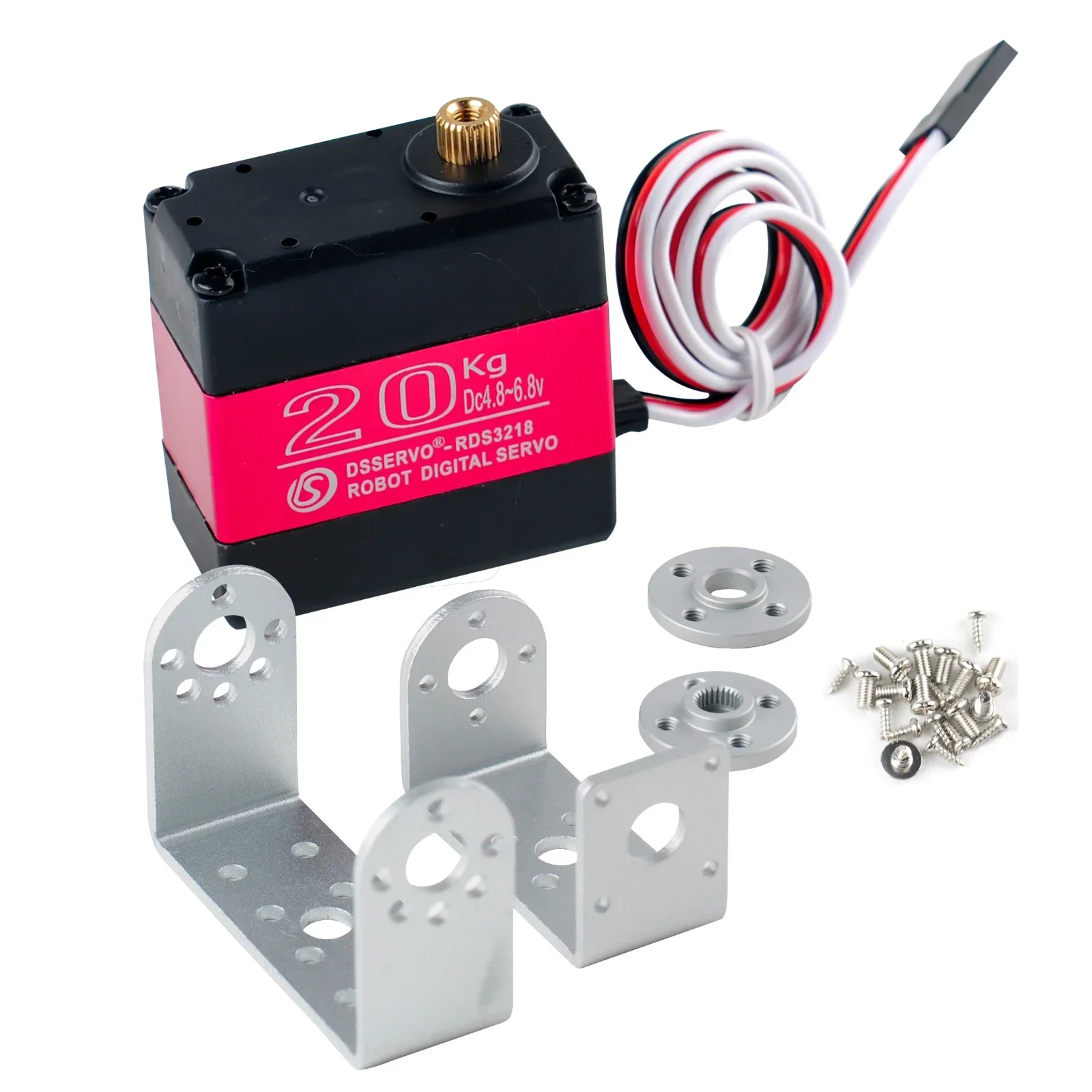 Rds3218 servo robô digital de eixo duplo, 20kg, com suporte em u, ângulo ajustável, ip66, engrenagem de metal à prova d'água para robôs de controle remoto