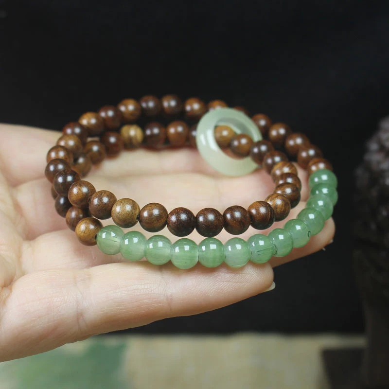 

Black rosewood 6mm double-loop bracelet with running rings, simple Buddhist beads for couples, decorative prayer beads jewelry
