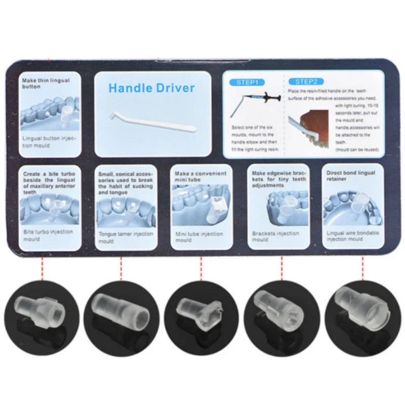 1set Dental Orthodontic Mould Starter Kit Dental Lingual Button Bite Turbo Mould Mini Mold Injection Bracket Starter Kit