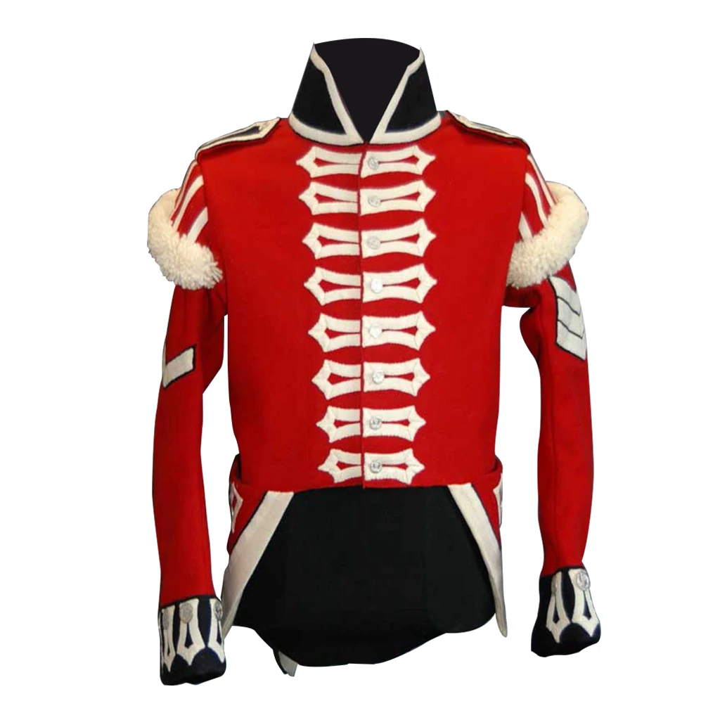 سترة ملكية بريطانية حمراء تاريخية للرجال زي عسكري نابليونيك ضابط الحرب الأهلية الاستعمارية الفيكتورية الجندي الحرس سهرة