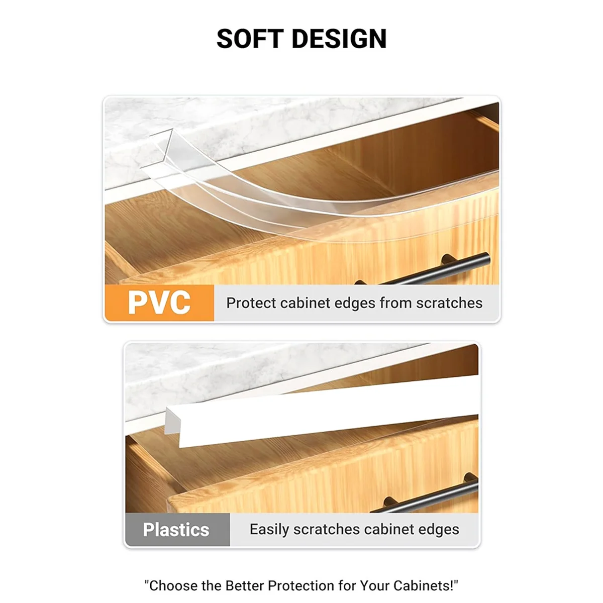 2025+ 17.5in Soft Cabinet Door Protector, Transparent Trimable PVC Edge Guard, Snugly Fit Slip on Bumper 3/4in Thick, 4 Packs