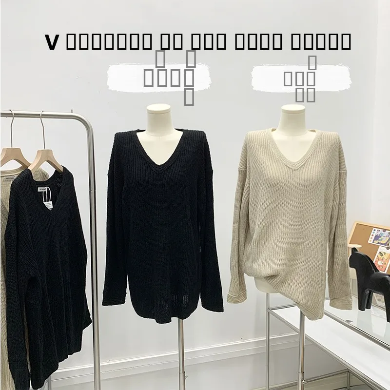 Bla Loose V-Ne Long Sve تريكو نسائي 2023 جديد كسول Sle شعور عالي الجودة لون نقي حلو مستدير Ne عادي...