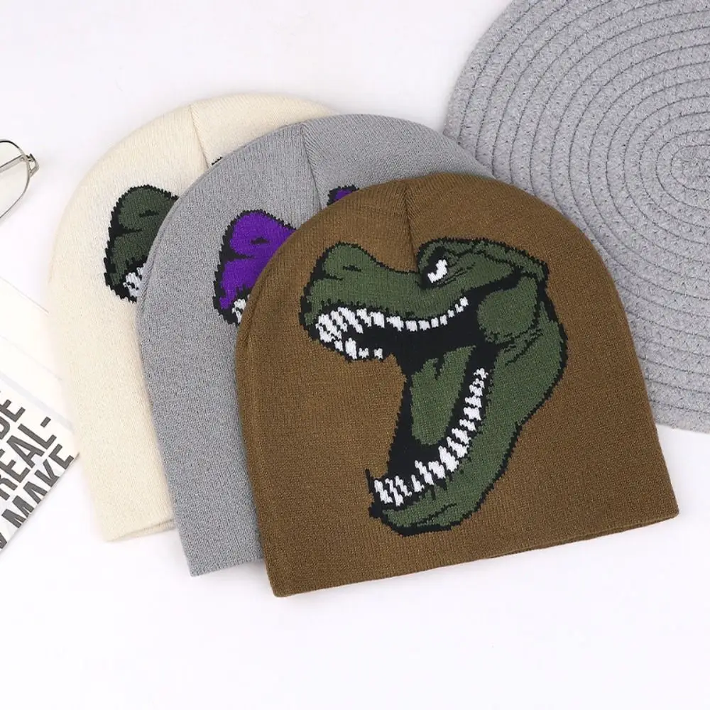 Gifts Knitted Dinosaur Beanie Dinosaur Pattern Stretch Fit Knitted Beanie Hat Warm Pullover Winter Beanie Winter Wear