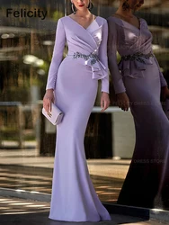 Fashion Wedding Guest Dresses Sheath V-Neck Mother of the Bride Dress 2025 Appliques Pleated Customized Long Party Evening Gowns