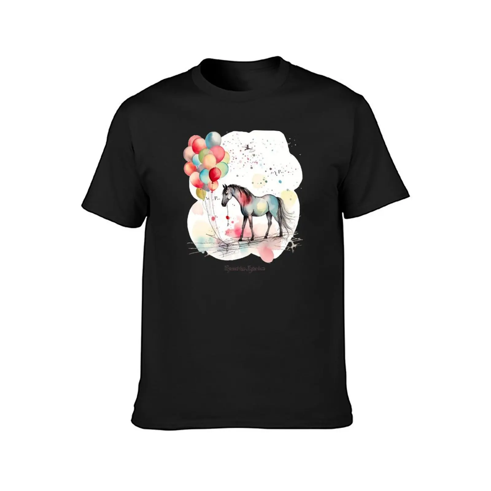 Horse with Balloons - Flower Horse T-Shirt animal prinfor boys summer clothes tees Blouse heavy weight t shirts for men