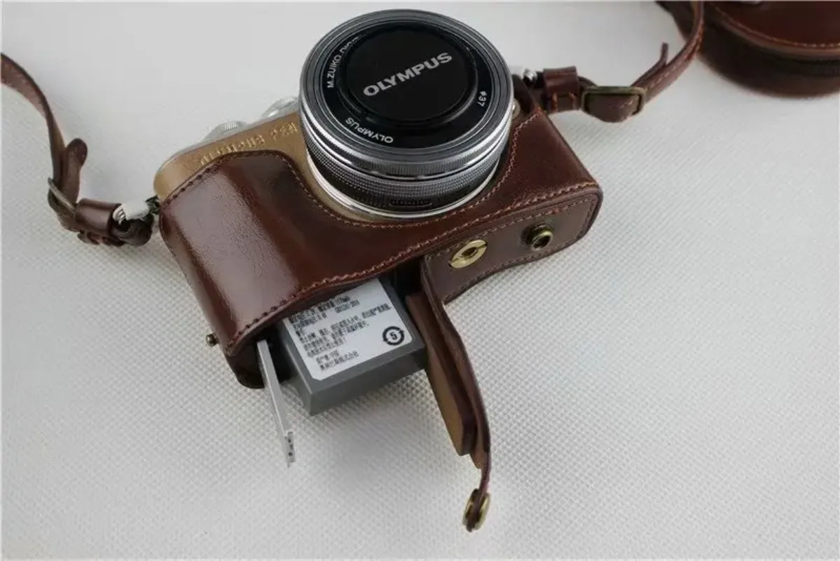 Luxury Camera Case Bag For Olympus EPL9 EPL10 14-42mm Pu Leather Camera Skin with Strap Mini Pouch