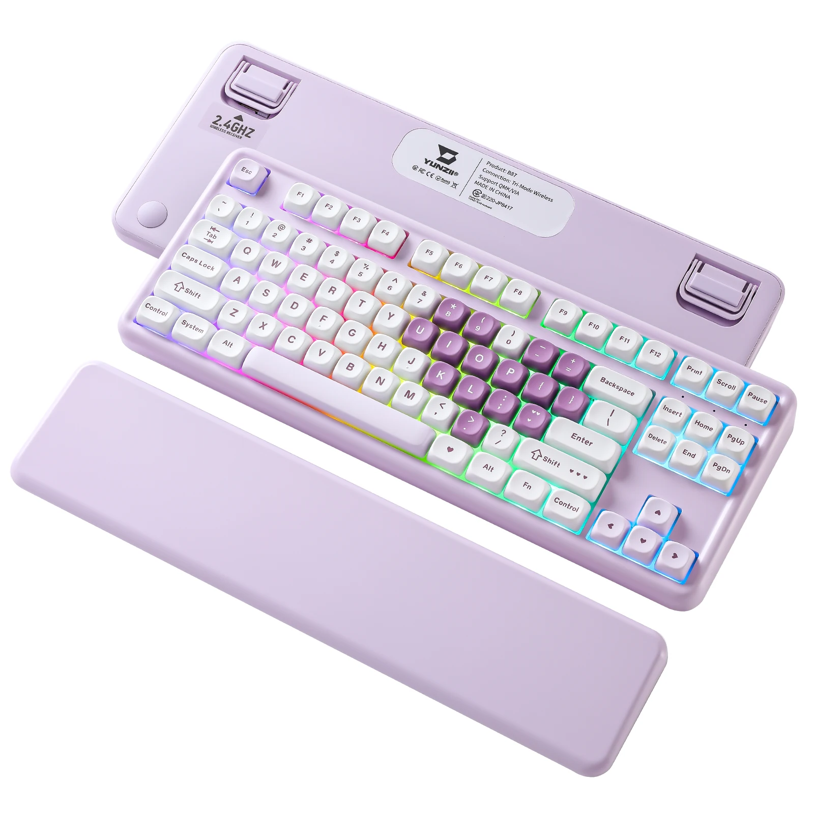 YUNZII B87 ハート ワイヤレス メカニカル キーボード、QMK/VIA