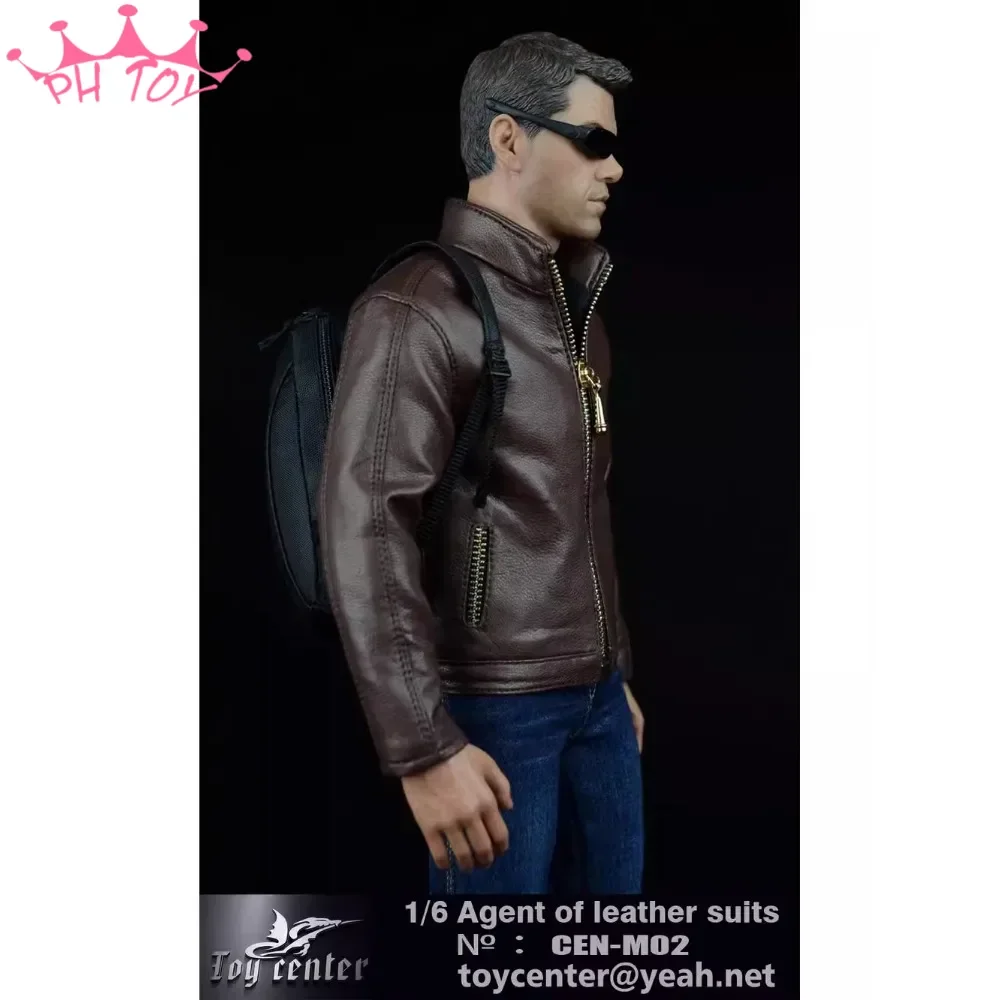 Toy Center 1/6 Male Agent Brown Leather Jacket Suit Jeans Backpack Clothes Model CEN-M02 for 12