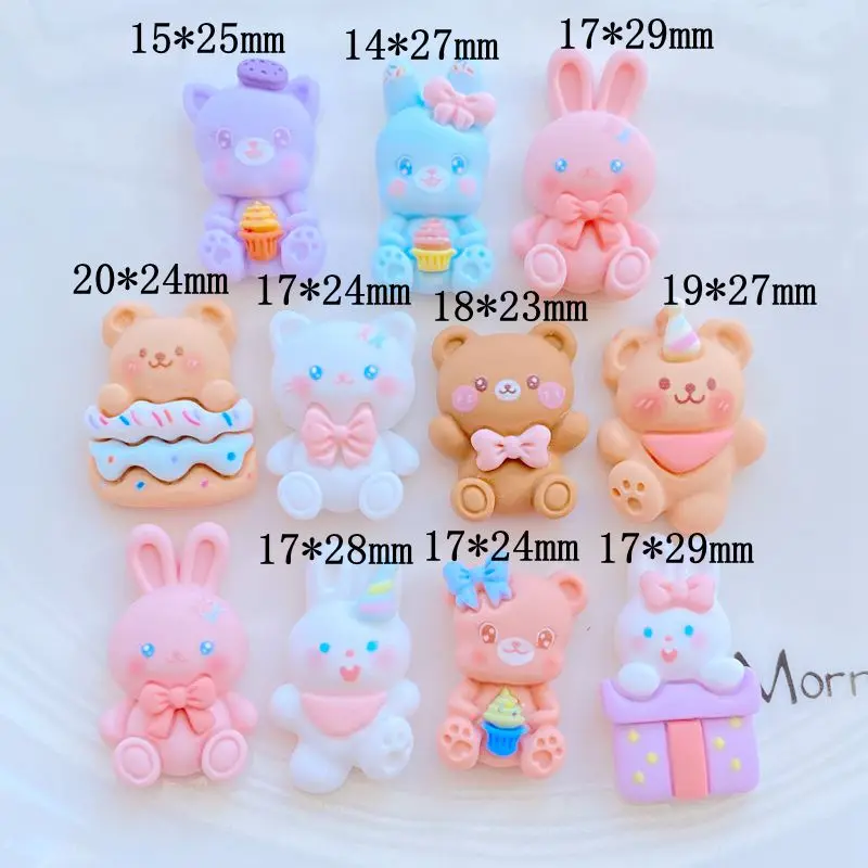 10Pcs New Cute Resin Cartoon Small Rabbit Bear Series Flat Back Fit Phone Deco Parts Embellishments for Hair Bows Accessories