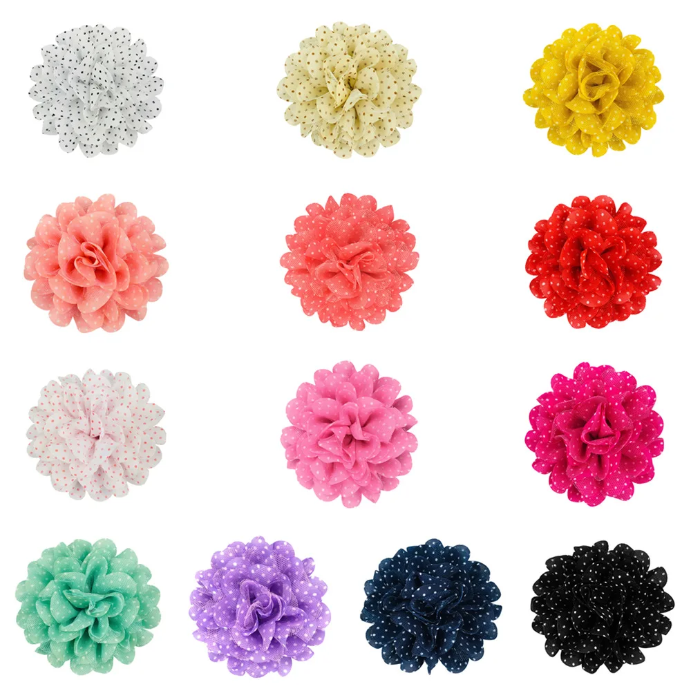 

300 Pcs Wholesale Classic Double Handmade Cloth Flower Chiffon Polka Nod Kids Headwear Clothing Accessories Mesh Sunflower