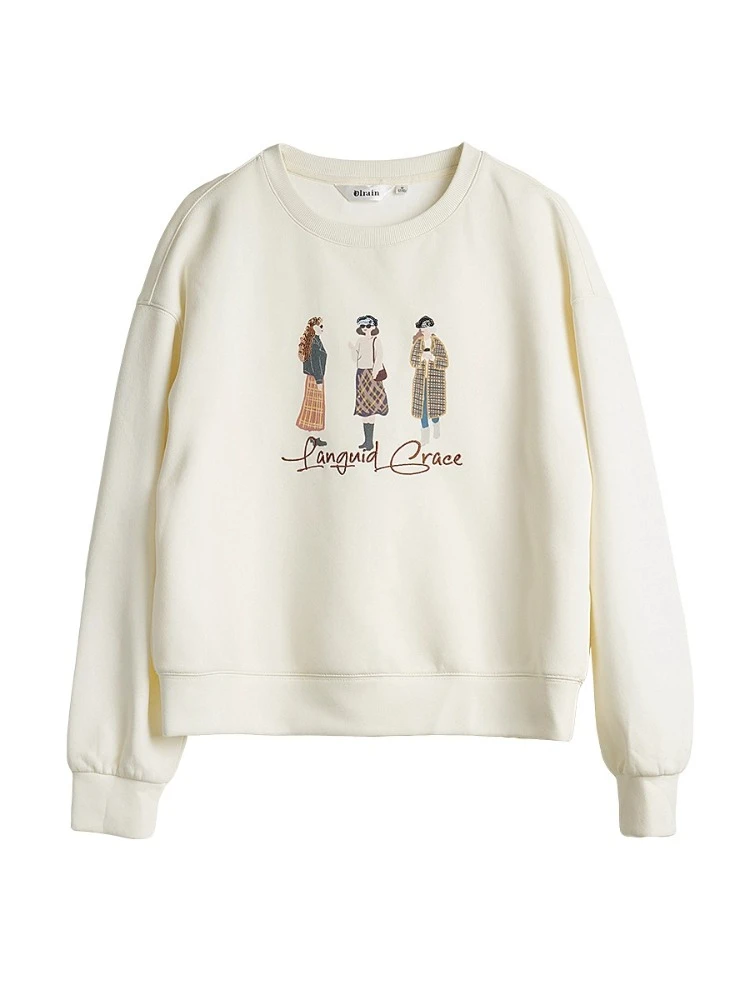 OLrain Women's Sweatshirts 2025 Autumn New Collection Casual O-neck Loose Pullovers Embroidery Long Sleeve Knit Tops O57QR001065