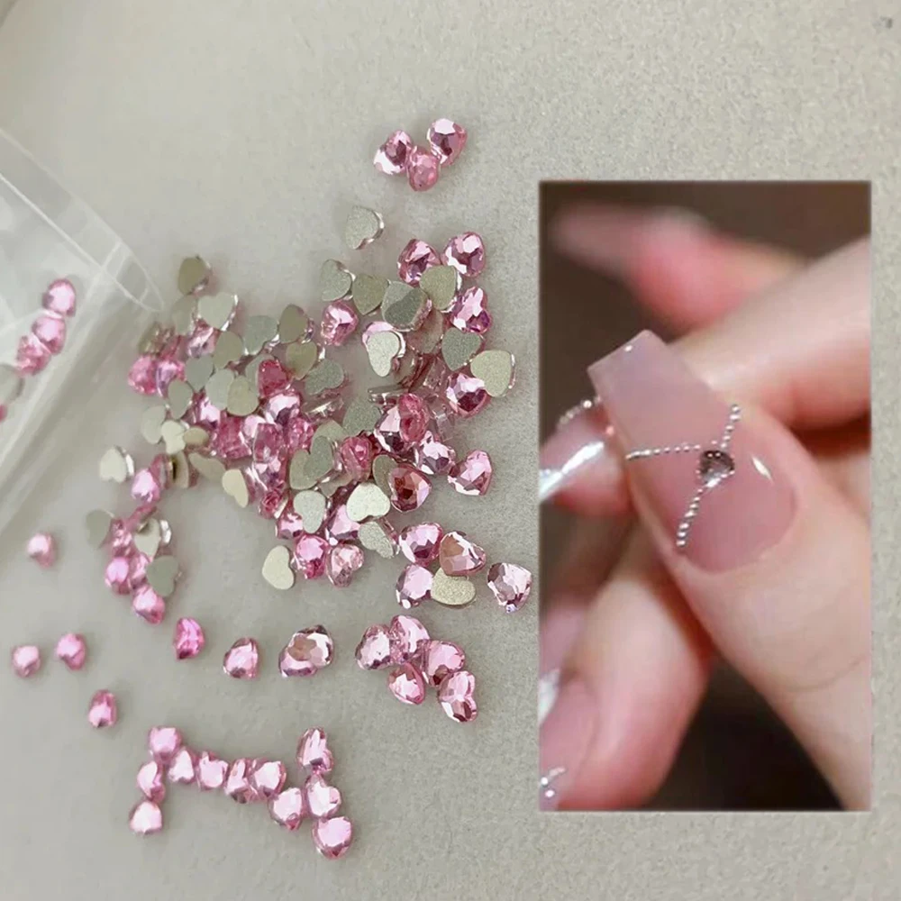 1 Bag 100 Pieces Mini Heart-Shaped Glass Drill Flat-Bottom Love Nail Chamrs 6mm Hearts Jewelry Parts for Valentine Decoration&*&