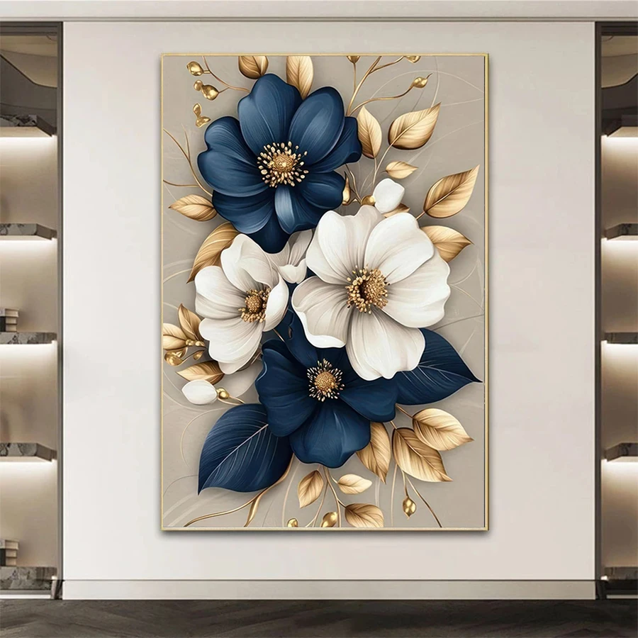 

Diamond Mosaic Picture Kit New Modern Art White Gold Flowers Diamond Painting Cross Stitch Adult Decoration Wall Art