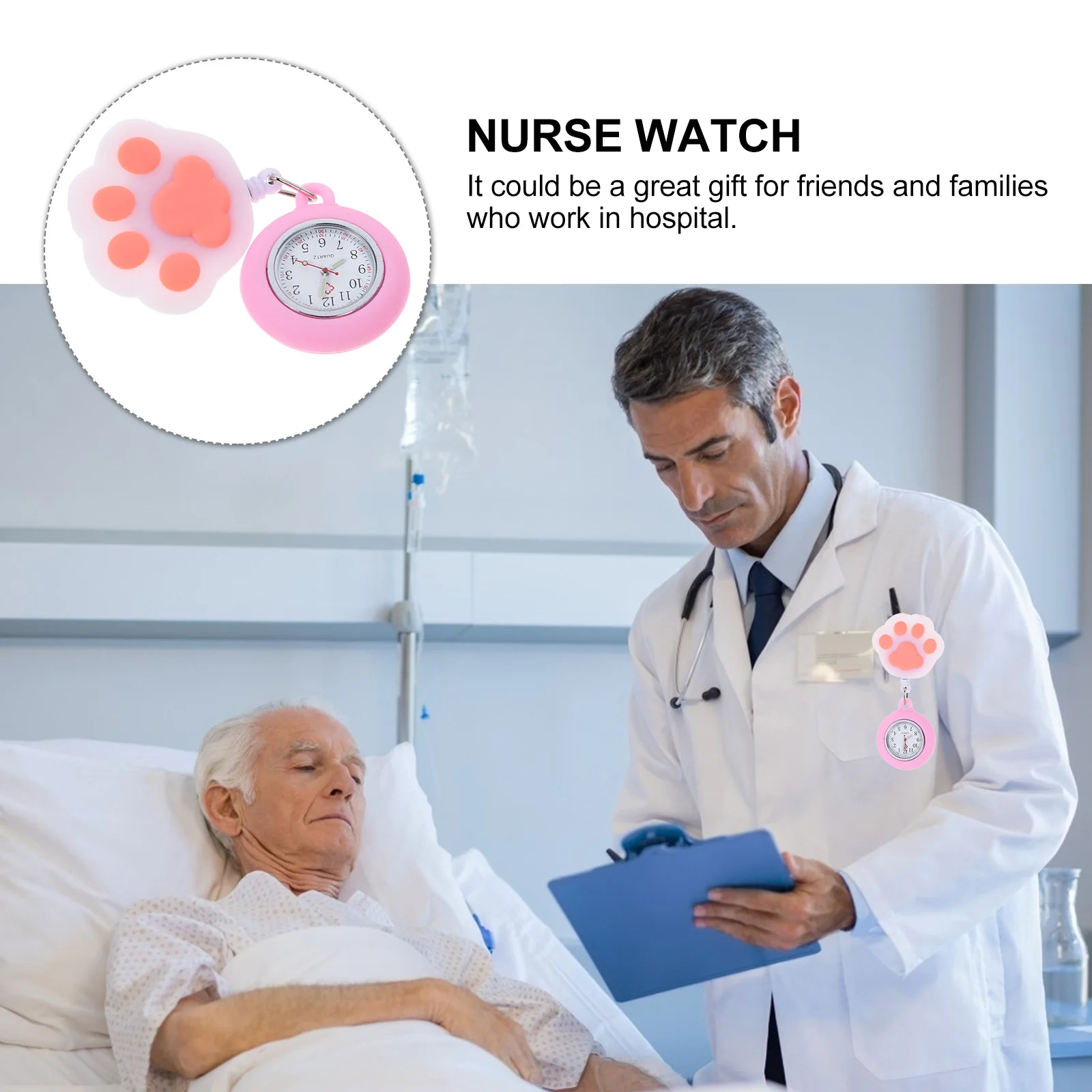 

Nurse Watch Pocket Clip on Quartz Luminous Women Doctor Durable Stretch Soft Student Exam Accurate Practical