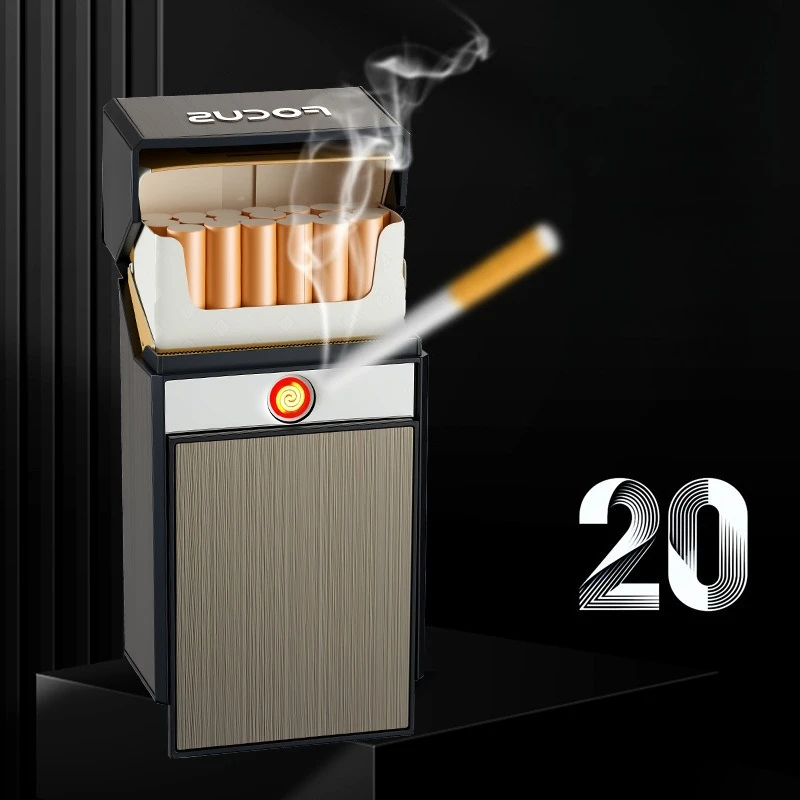 

Portable Metal Cigarette Box Lighter Moisture-proof Cigarette Box USB Rechargeable Windproof Flameless Outdoor Portable Lighter