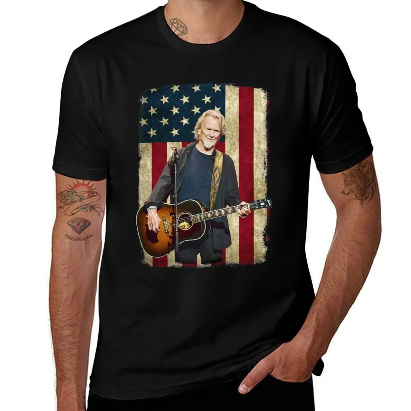 

Vintage American Flag Kris tofferson Legend T-Shirt men t shirt cotton 100% cotton tshirt 100% T-Shirt