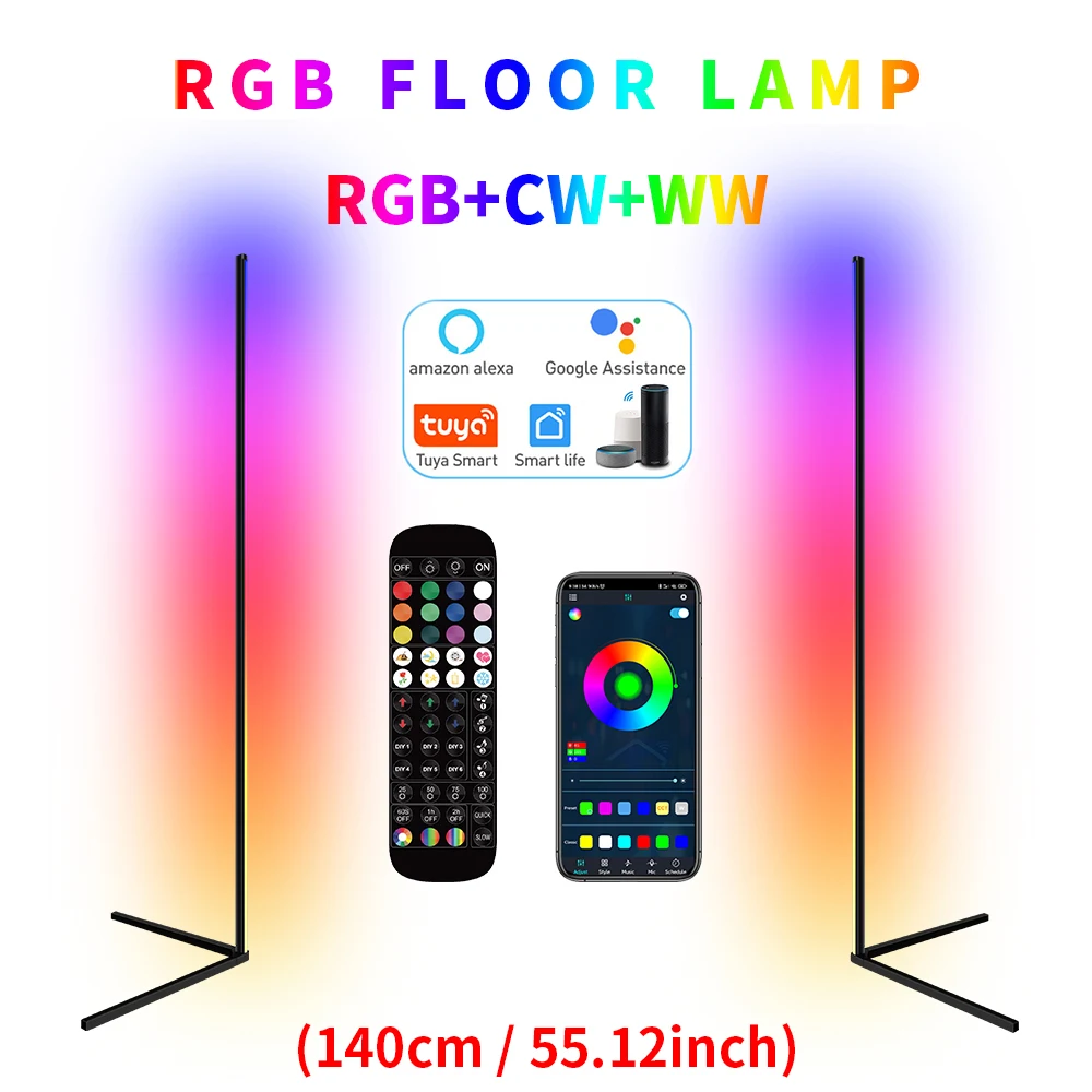 Imagem -02 - Lâmpada de Assoalho Regulável Rgb para Sala de Estar Led Mood Light para Quarto Decoração Nórdica Suporte de Iluminação Interior Smart App 140cm