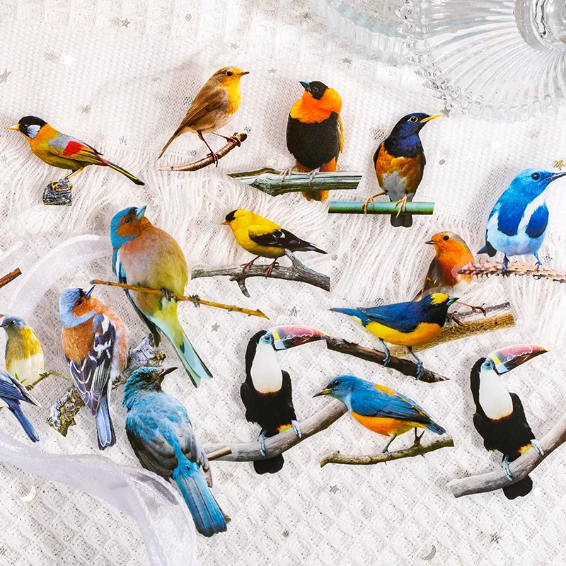 Bird Series PET Stickers Retro Art Ledger DIY Bird Material Decorative Stickers 30 Pieces