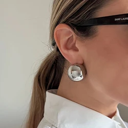 Peri'sbox Smooth Extra Large Geometric Big Square Round Stud Earring for Women Chunky Gold Silver Plated Earring Fashion Jewelry