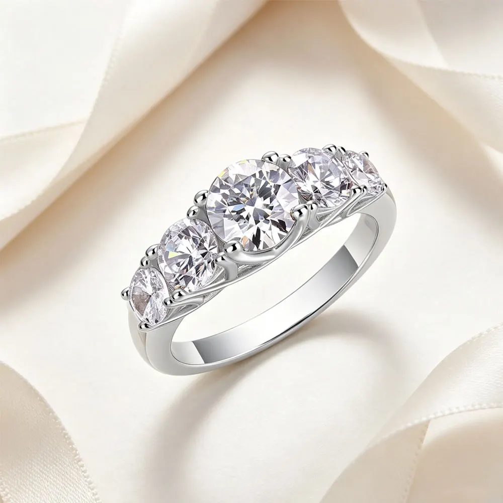 

S925 silver inlaid 5-stone moissanite ring, luxury elegance high-end jewelry engagement ring Anniversary Gift Mother's Day Gift
