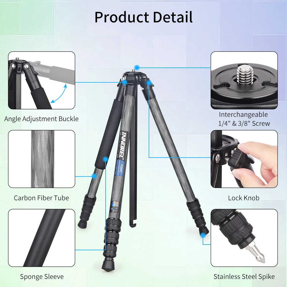 Carbon Fiber Tripod-INNOREL P254C Portable Compact Lightweight Travel Tripod & Monopod for Digital DSLR Camera Stand Load 12kg