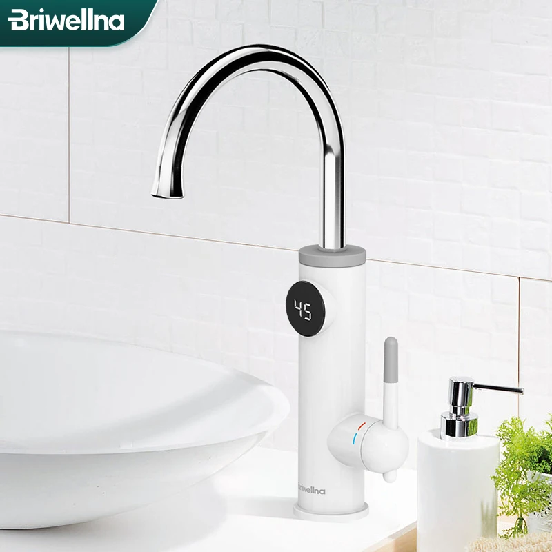 Briwellna Electric Water Heater Flowing 220V Heating Tap Instant Hot Water Tankless Water Heating Geyser 2 in 1 Kitchen Faucet