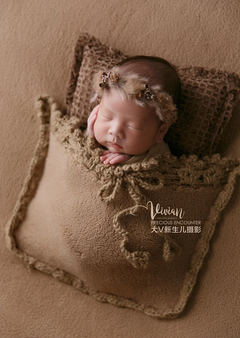 Newborn Photography Props Brown Background Blanket Accessories With Pocket Cute Hat Pillow 0-1M Baby Shoot Props Studio Photo