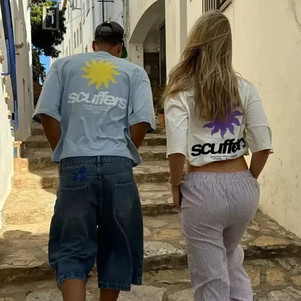 

2025 South America New Trendy Printed Scuffers Men Tshirt Women Surf Vacation T-shirt Luxury Brands Street Short Sleeves Top Tee