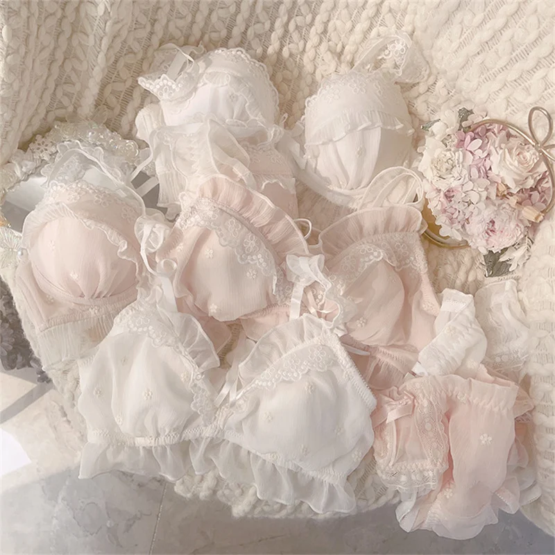 Summer Fresh Pink Bras Collection Japanese Lolita Girl Student Underwear Set Sweet Cute Underwear Small Bra and Panty Sets