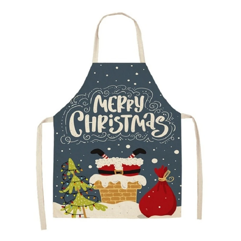 367A for Creative Christmas Printed Women Kitchen Aprons Waterproof Cooking Oil-proof Linen Antifouling Chef Apron Kids Apron