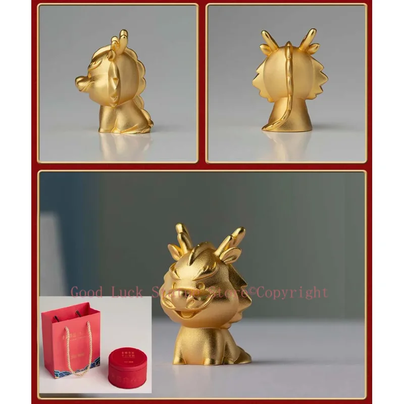 

CHINA Foreign Business Gift # Christmas gift Mascot Talisman Auspicious GOOD LUCK 24K gold-plating Zodiac Dragon carving ART