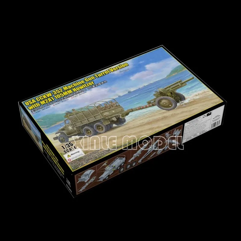 Trompetista Kit de modelo de carro montado de plástico 63567 US GMC CCKW352 Torre de metralhadora de carro Plus M2A1 105mm Obús 1/35