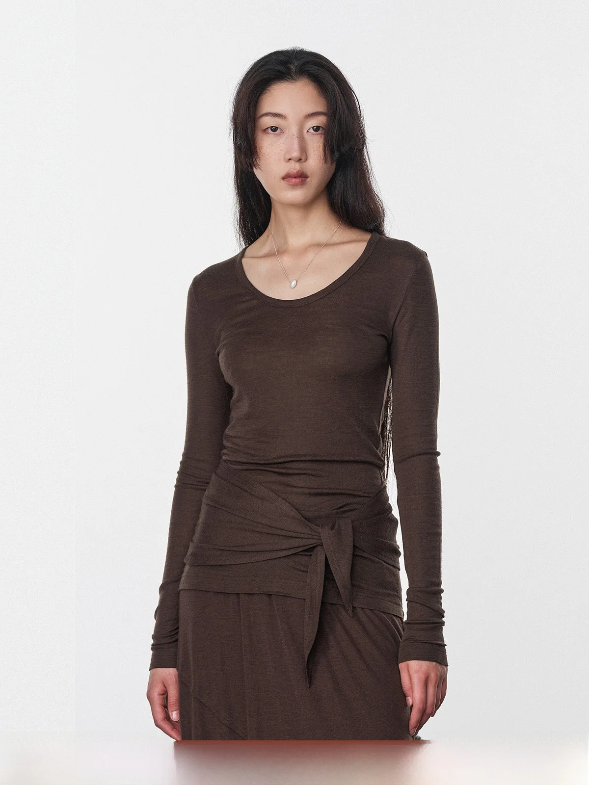 

Новое поступление, женская повседневная облегающая футболка из австралийской мериносовой шерсти со съемным ремешком и большой U Ne