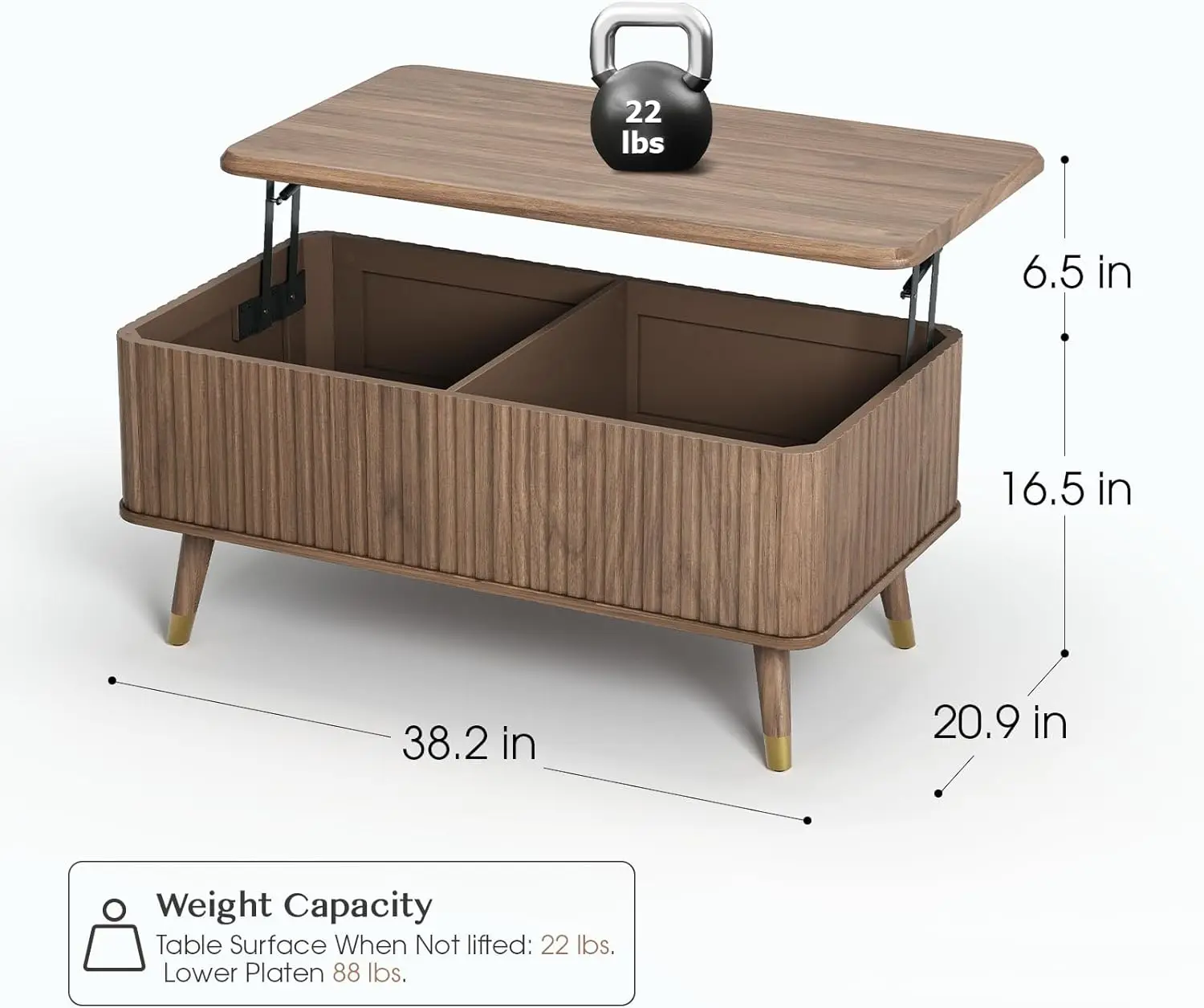 Mesa de Centro com Armazenamento, Estilo Moderno de Meio Século, Mesa Retangular com Design Flutuante e Compartimento Oculto