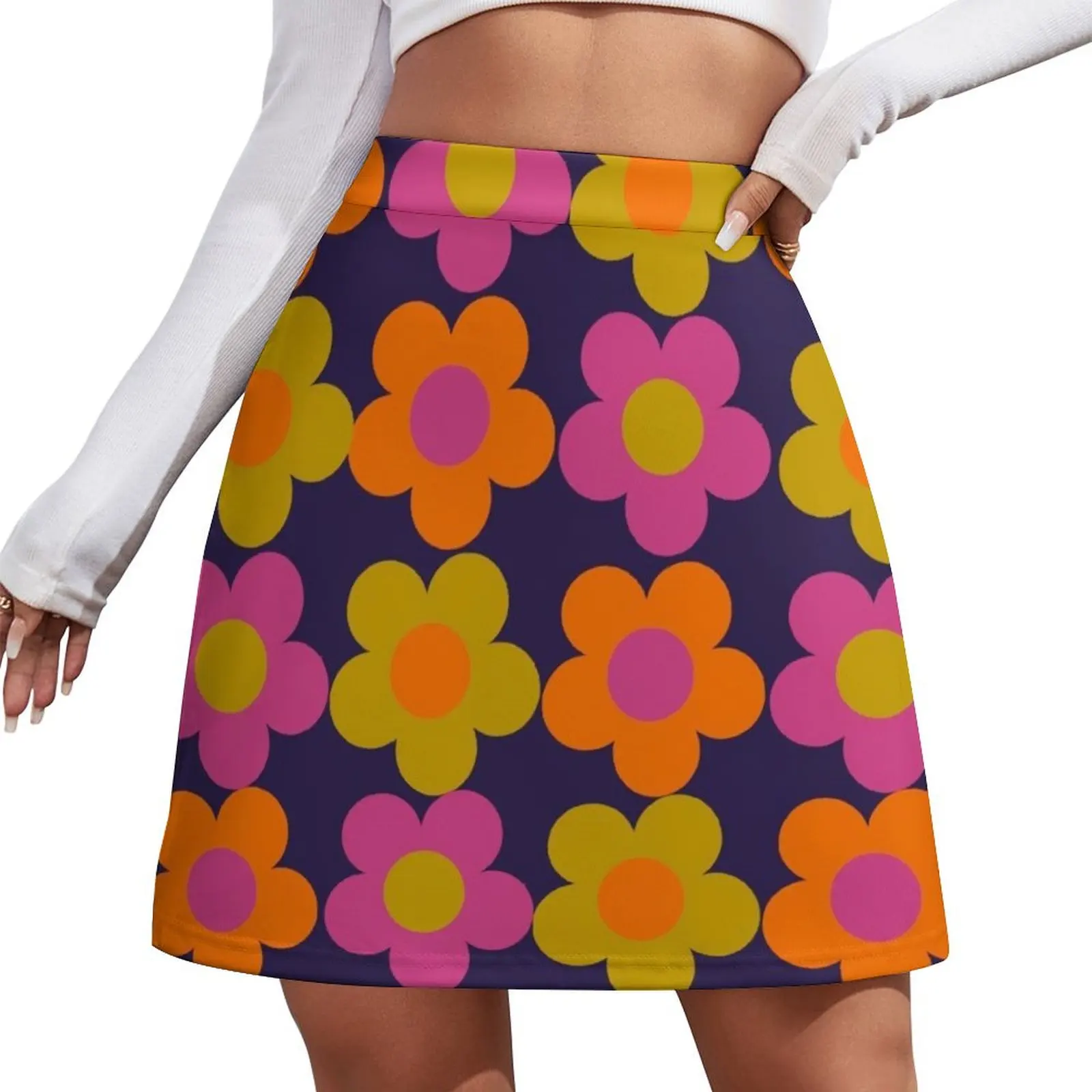 

1960s 60s flowers Power Daisy Pattern Mini Skirt chic and elegant woman skirt Dresses Mini Skirt