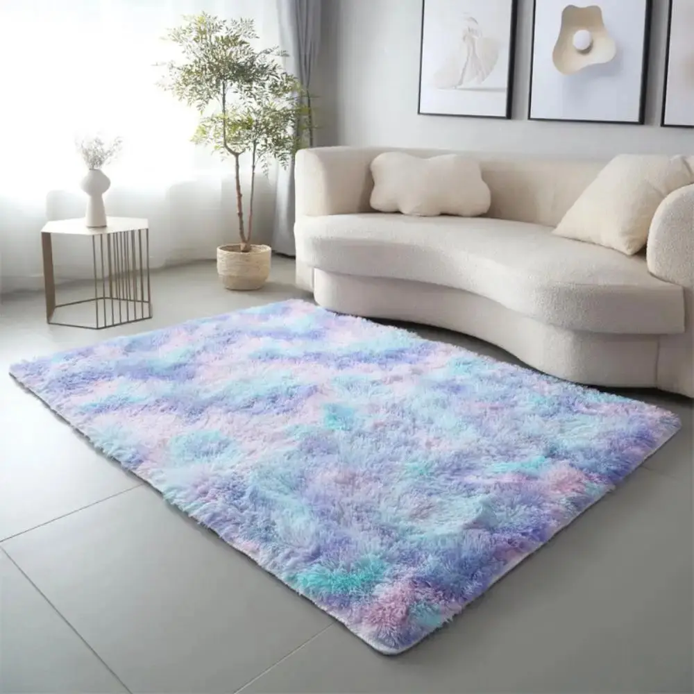 VIKAMA Silk Wool Tie Dye Gradient Carpet Home Soft Non-Slip Living Room Tea Table Girls Bedroom Decorative Blanket Plush Mats