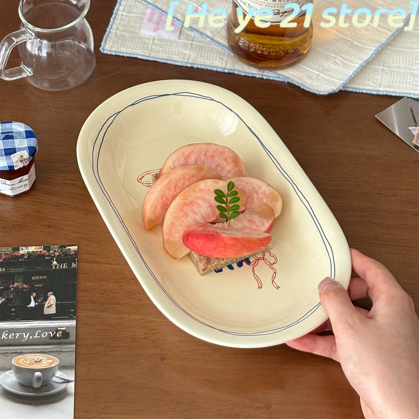 10 بوصة/Ins النمط الإيطالي طبق بيضاوي خمر زهرة مطبوعة أواني الطعام السيراميك السباغيتي أطباق لحم فرن الميكروويف الآمن #5