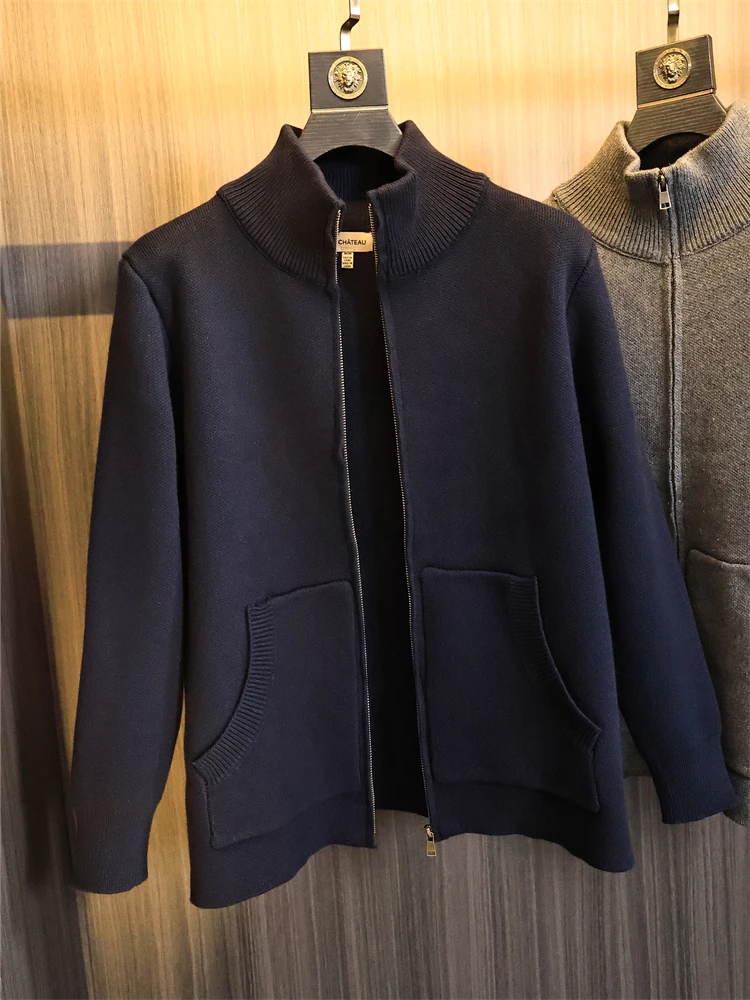 

Vintage Knitted Cardigan Men's Long Sleeve High Collar Color Versatile Autumn Winter Fashion Urban Style