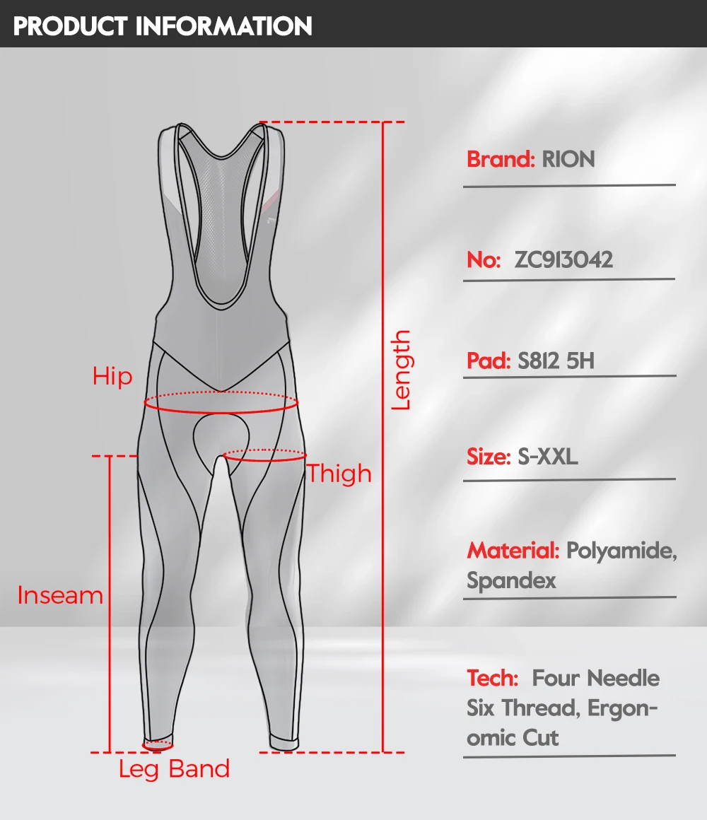RION Herren Winter-Radhose mit Trägerhose, Fleece-gefüttert, Thermo-MTB-Tights, Polsterung, warm, winddicht, Profi-Fahrradhose für Outdoor-Sportarten – Detail 2