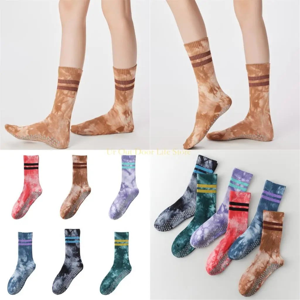 

77UF Stripe Pilates Socks Set Stretchy Gym Dance Socks with Silicone Grip Particles