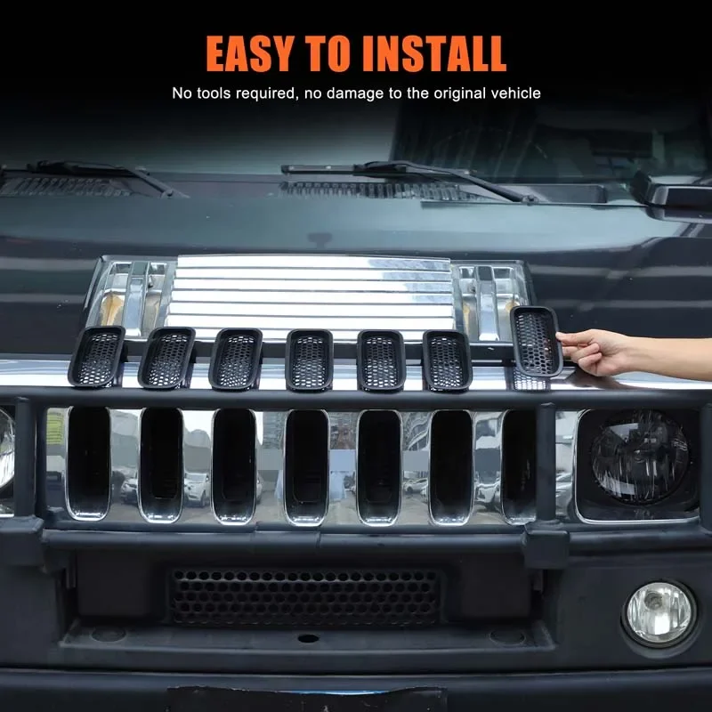 

For Hummer H2 2003-2009 ABS Black Car Front Grille Mesh Inserts With Headlight Cover Trim Exterior Accessories