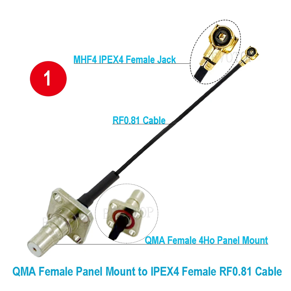 10PCS/Lot QMA Male Plug to MHF4 Female Jack Connector 50Ohm High-Quality RF0.81 RF Coaxial Pigtail Jumper Cable BEVOTOP