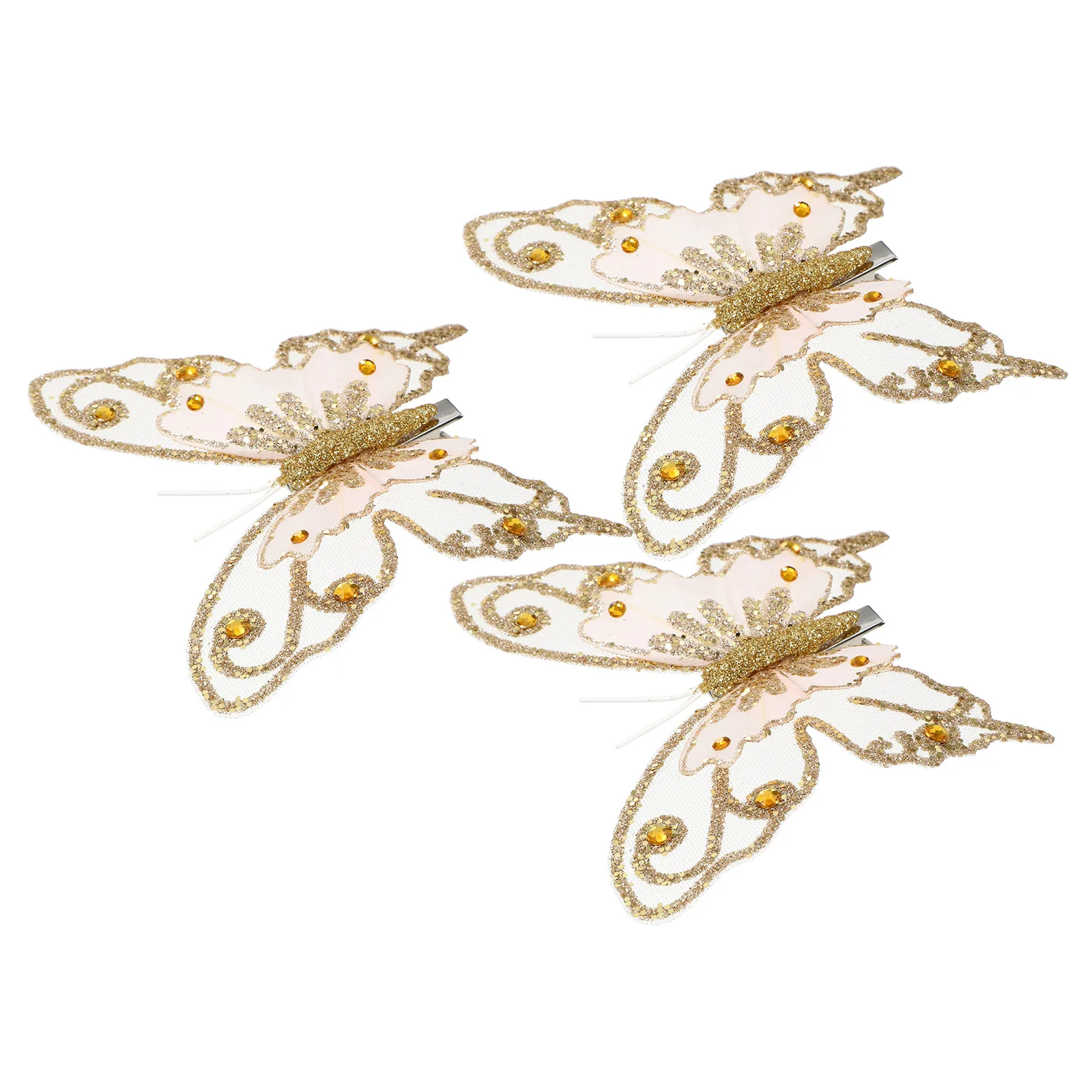 

3Pcs Butterfly Ornaments Sparkling 3D Simulation Butterflies for Xmas Tree Decor Wedding Wreath Craft Butterfly Flower Bouquet