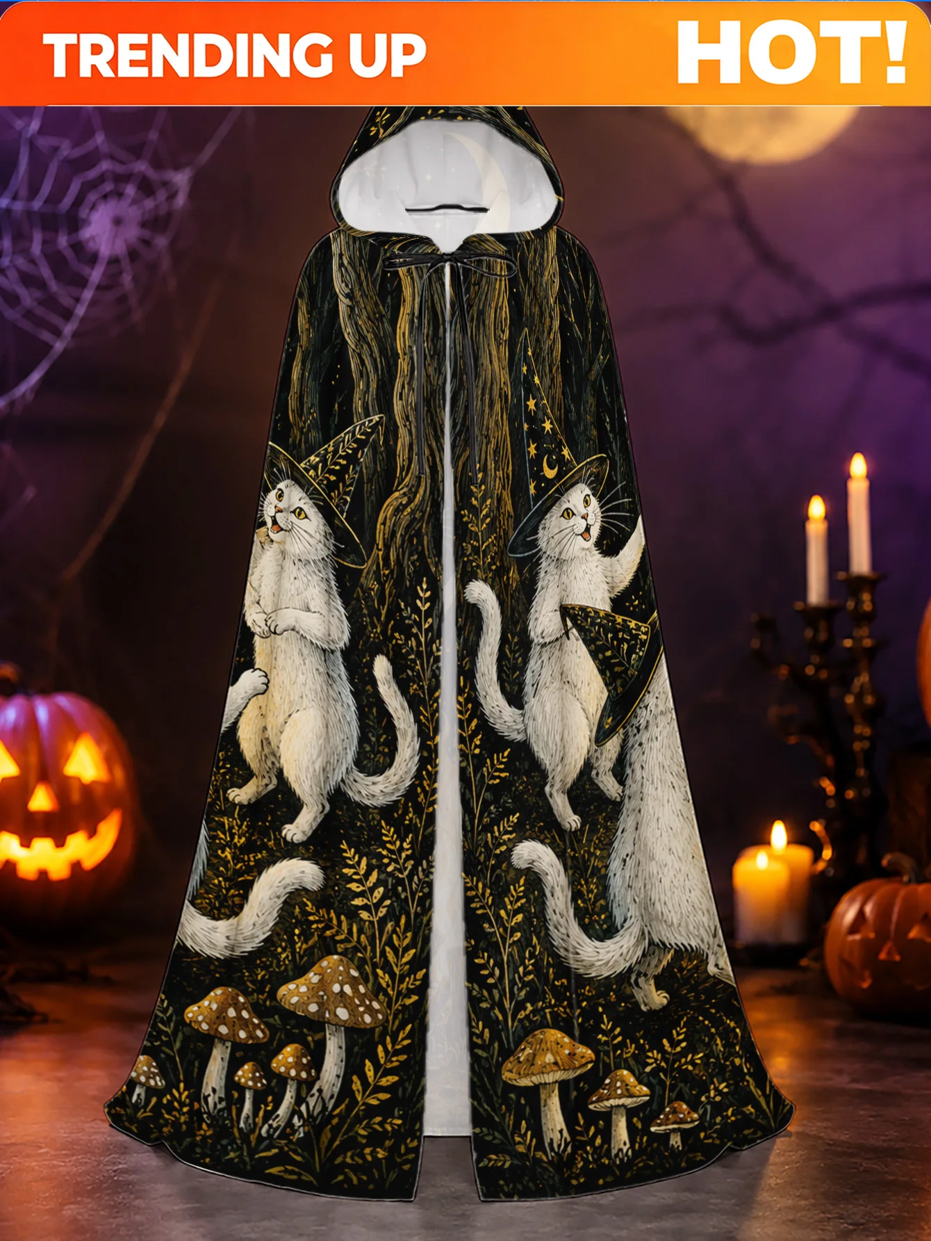Customization [Witch & Christmas Cape] Halloween Witch And Christmas Fantasy Cape - 1pc Unisex Polyester Hooded Robe